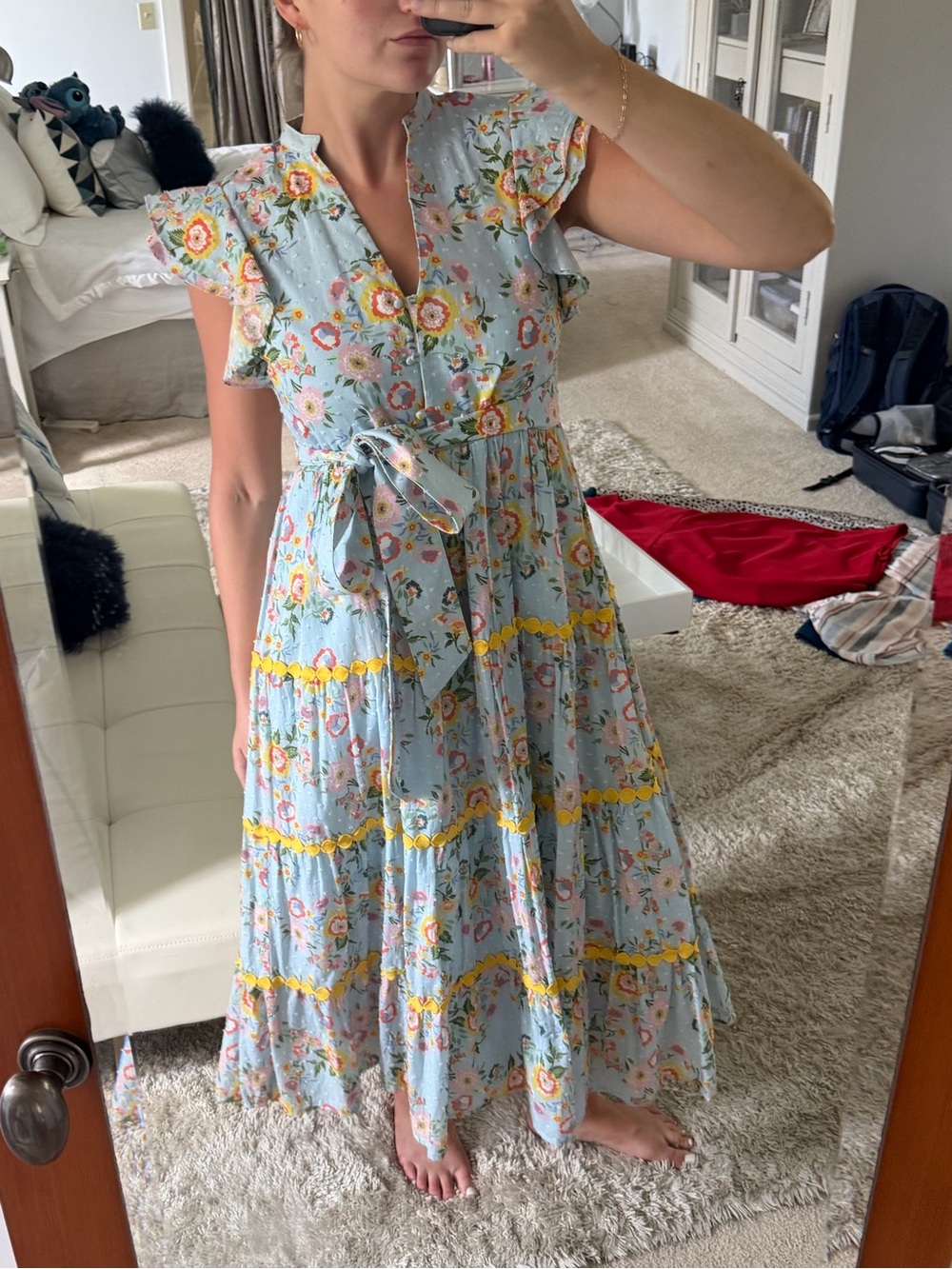 crosby. Light Blue Floral Tie-Waist Maxi Dress
